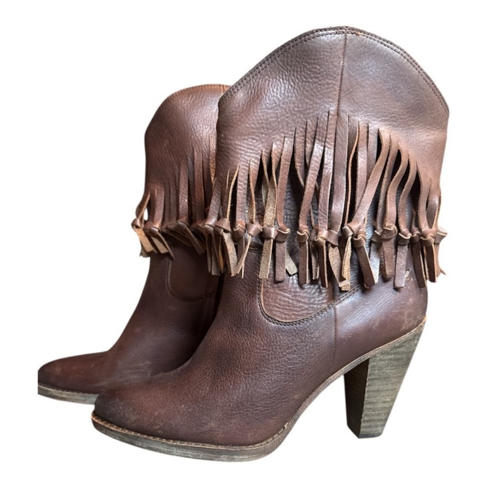 Zodiac Brown Leather Fringe Cowgirl Western Boho Rodeo Boots Womens 9 - Picture 5 of 12